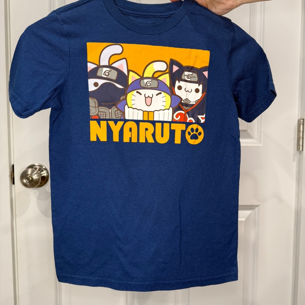 Nyaruto‎ Naruto Shippuden Navy Blue Graphic T-Shirt Kids Size 6/7 S Anime Cats